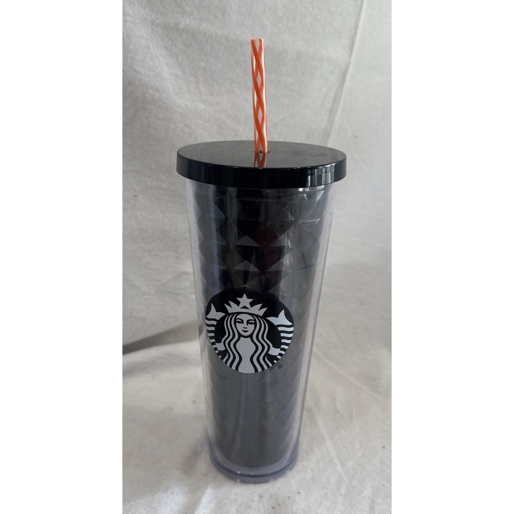 Starbucks Black Diamond Venti Tumbler Cold Cup 24 oz Orange BPA Free Mermaid
